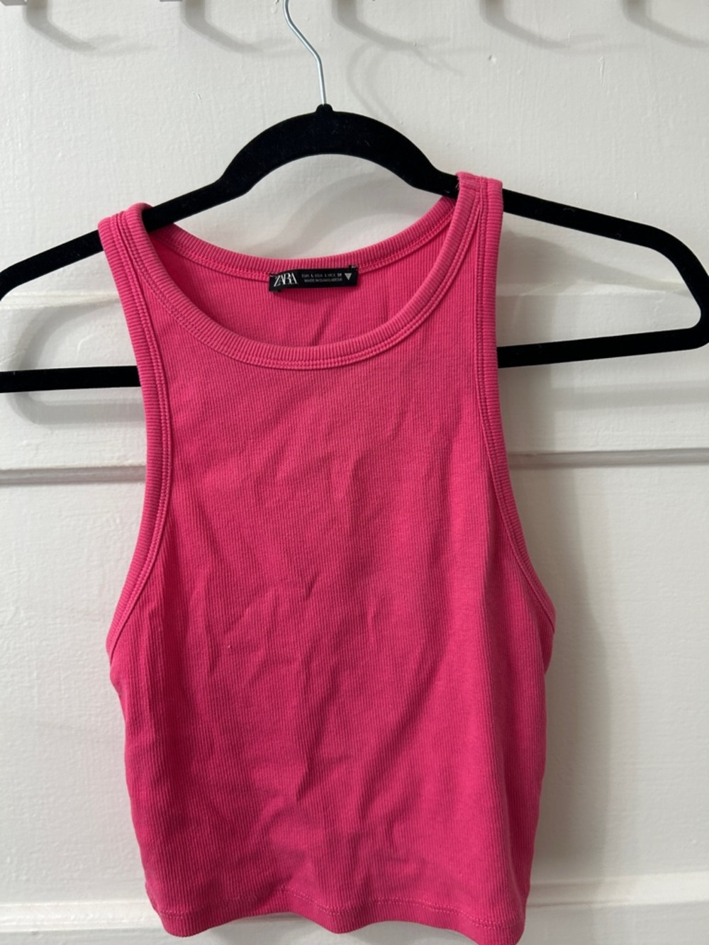 Zara Hot Pink Ribbed Crop Tank Top